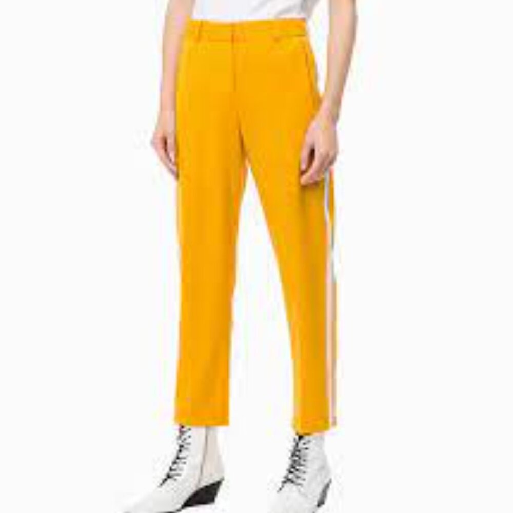Calvin Klein pants, wool blend, side-stripe trousers marigold tapered trousers